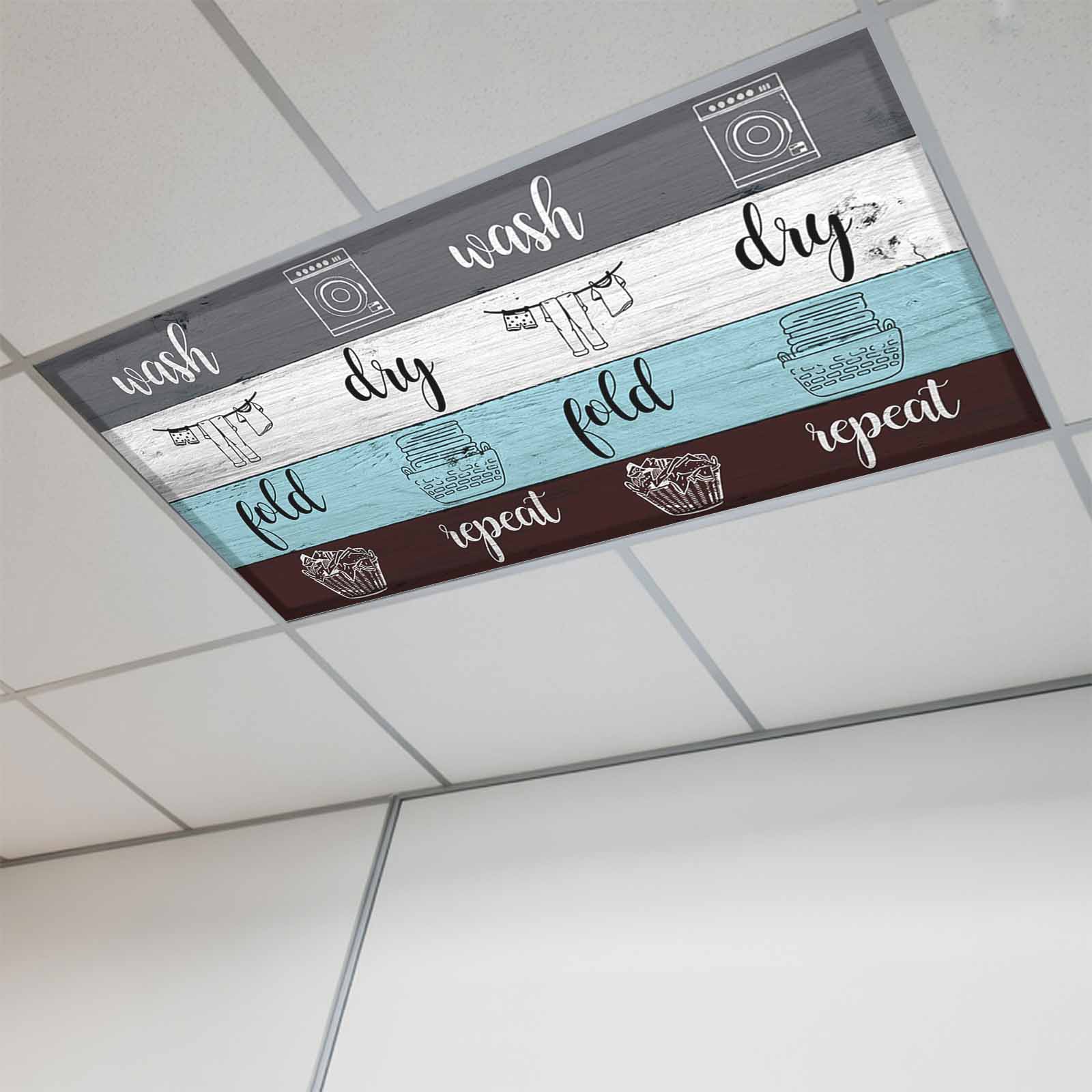 Repeat Cover Laundry Room Fluorescent Light Covers, Wash Dry Fold Repeat Splicing ...