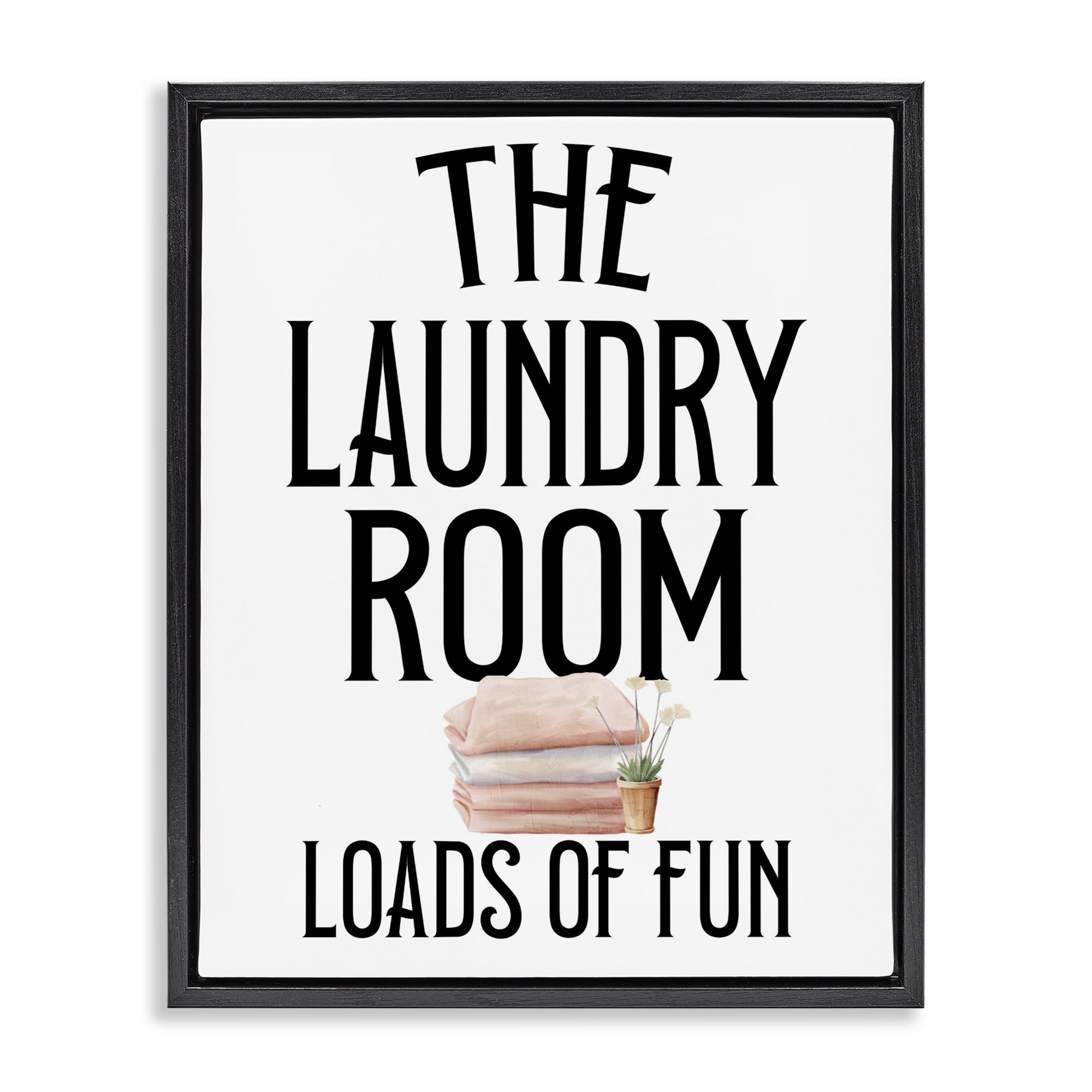 Laundry Room Fun Minimal Black Framed Floater Canvas Wall Art, design by Kim Allen