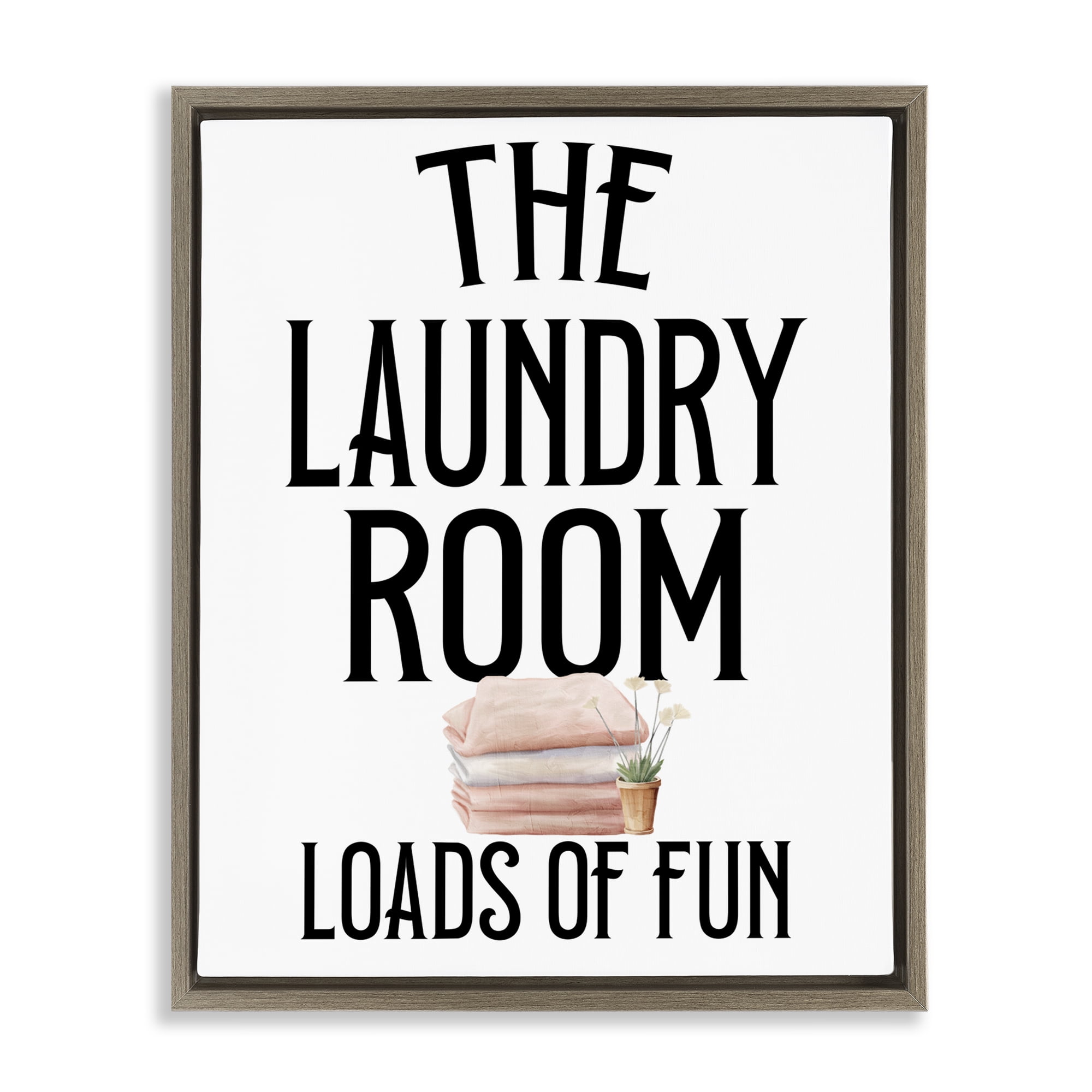 Laundry Room Fun Minimal Brown Framed Floater Canvas Wall Art, design by Kim Allen