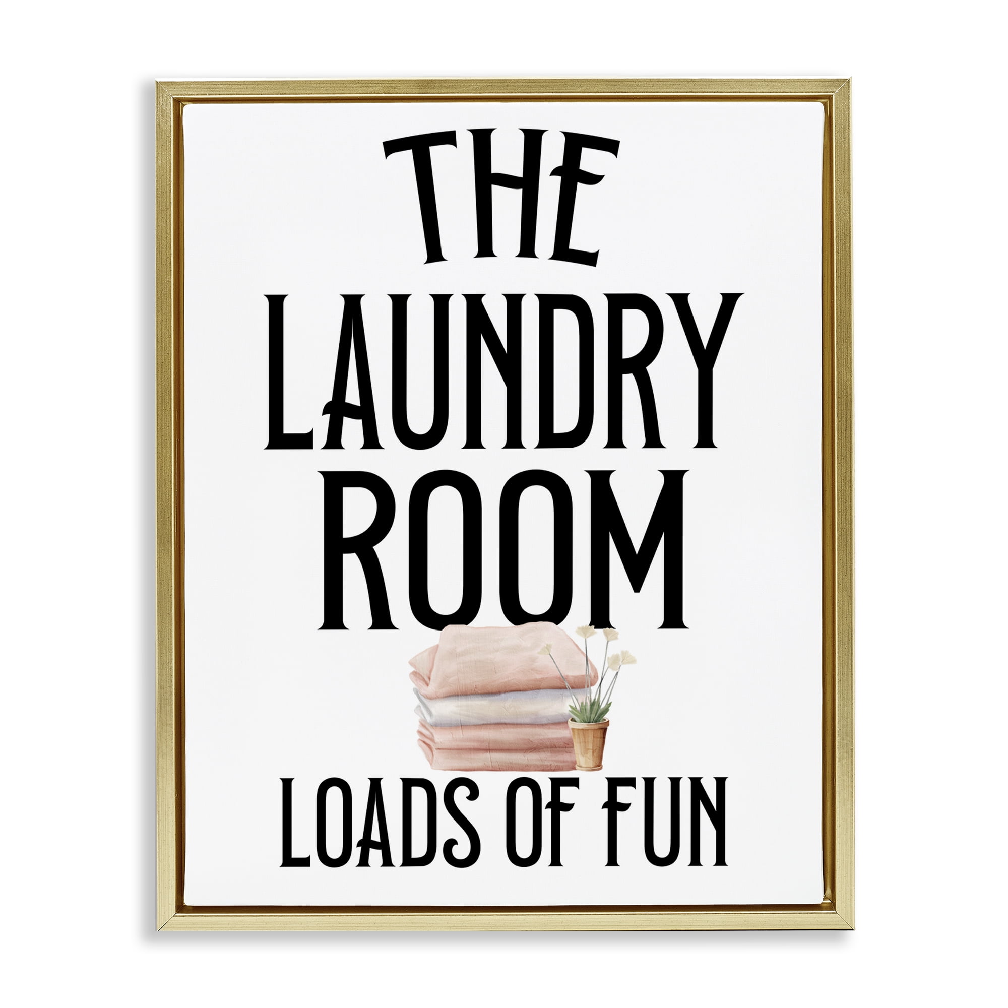 Laundry Room Fun Minimal Gold Framed Floater Canvas Wall Art, design by Kim Allen