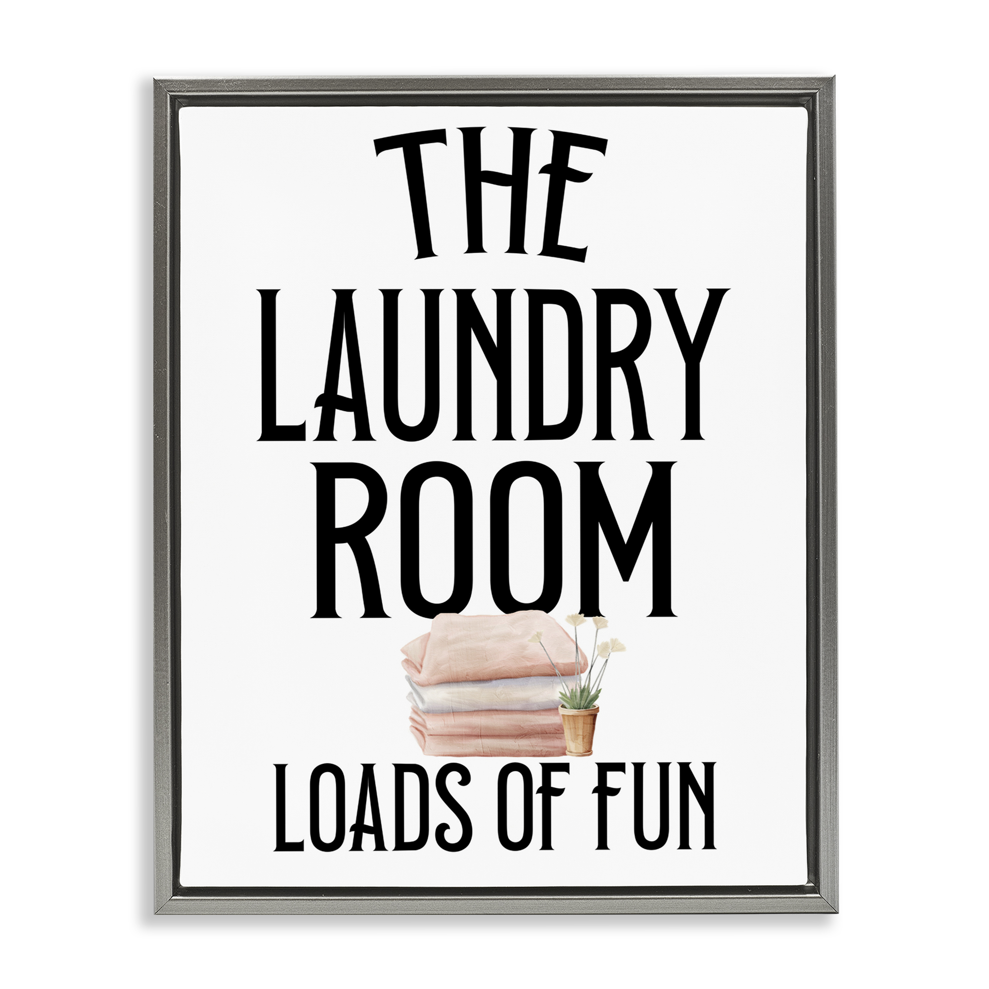 Laundry Room Fun Minimal Gray Framed Floater Canvas Wall Art, design by Kim Allen
