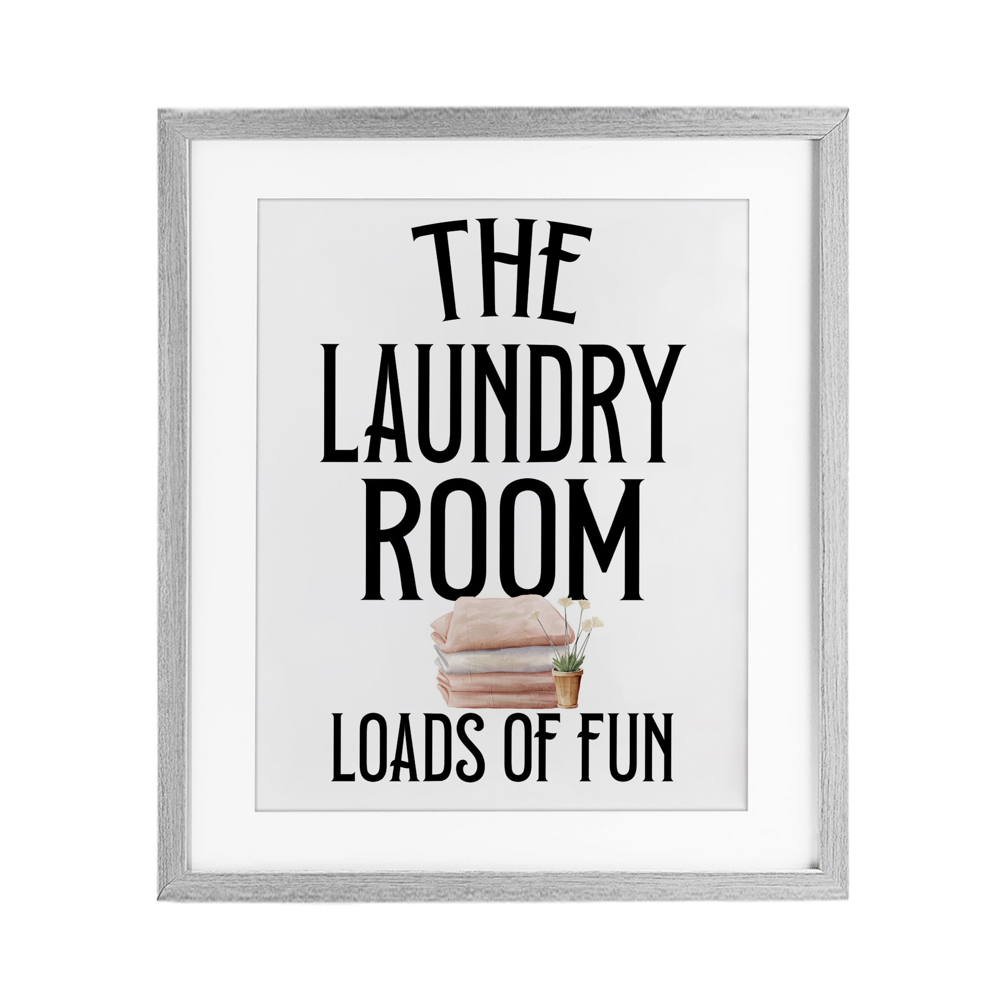 Laundry Room Fun Minimal Gray Framed Print Under Glass, design by Kim Allen