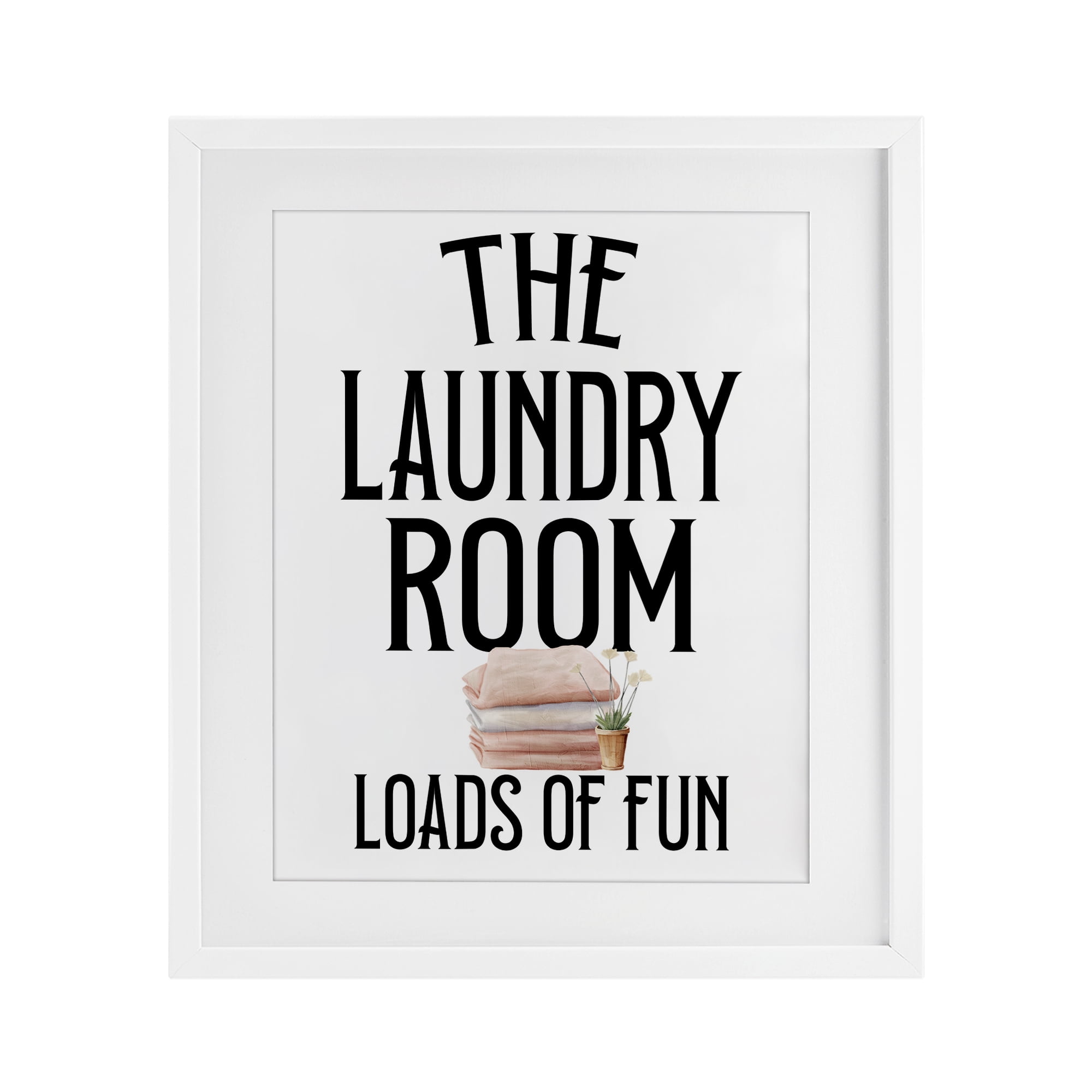 Laundry Room Fun Minimal White Framed Print Under Glass, design by Kim Allen