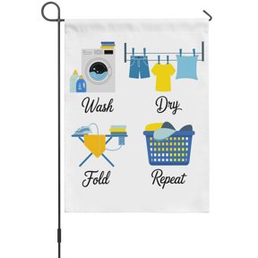 Laundry Room Garden Flags For Outdoor, Wash Dry Fold Repeat Small Double Side Yard Flags Weather Proof Garden Decor for Lawn Outside Holiday 12 x 18 Inches