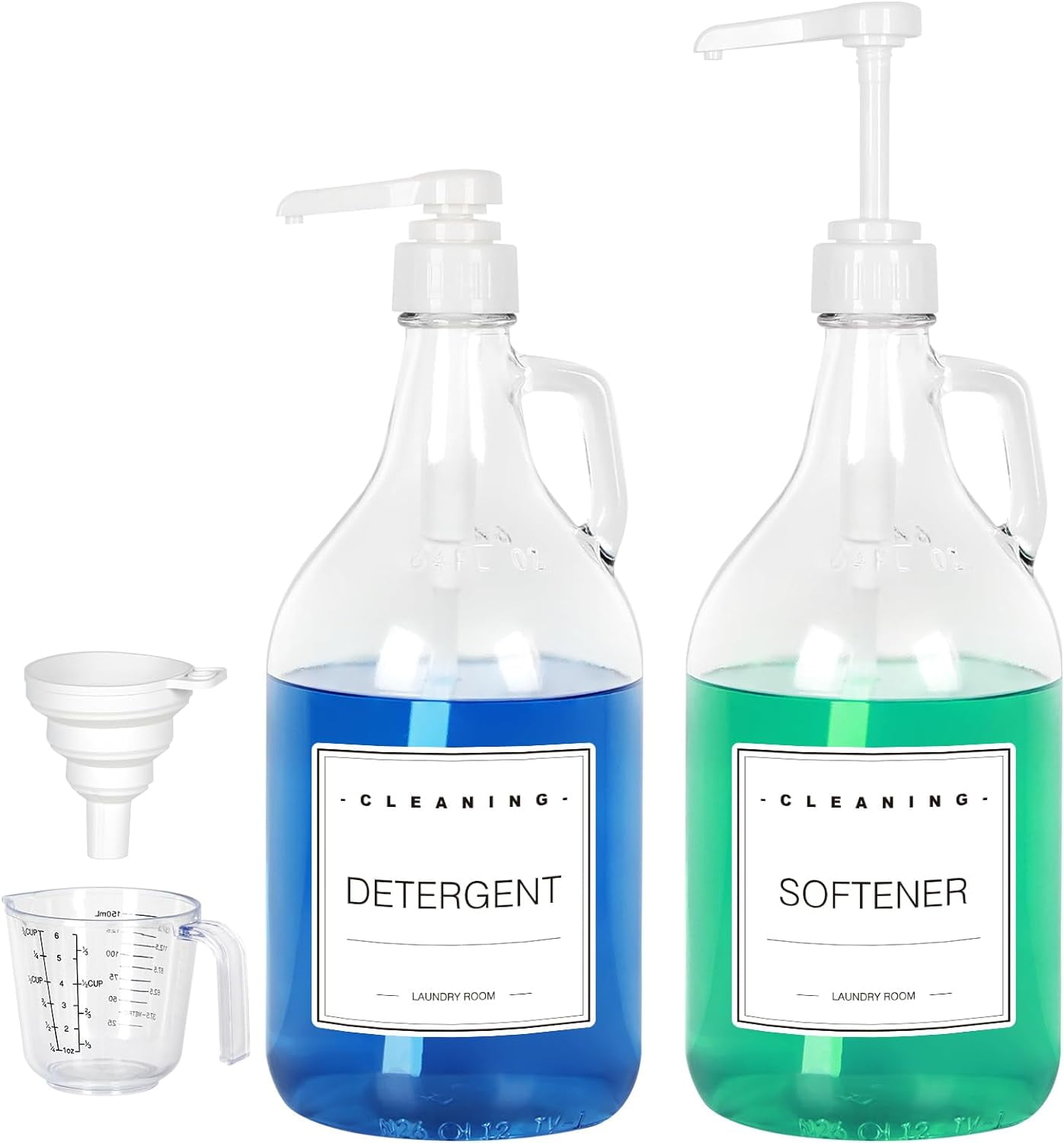 Laundry Room Liquid Detergent Dispenser, 64 Oz Glass Pump Bottle