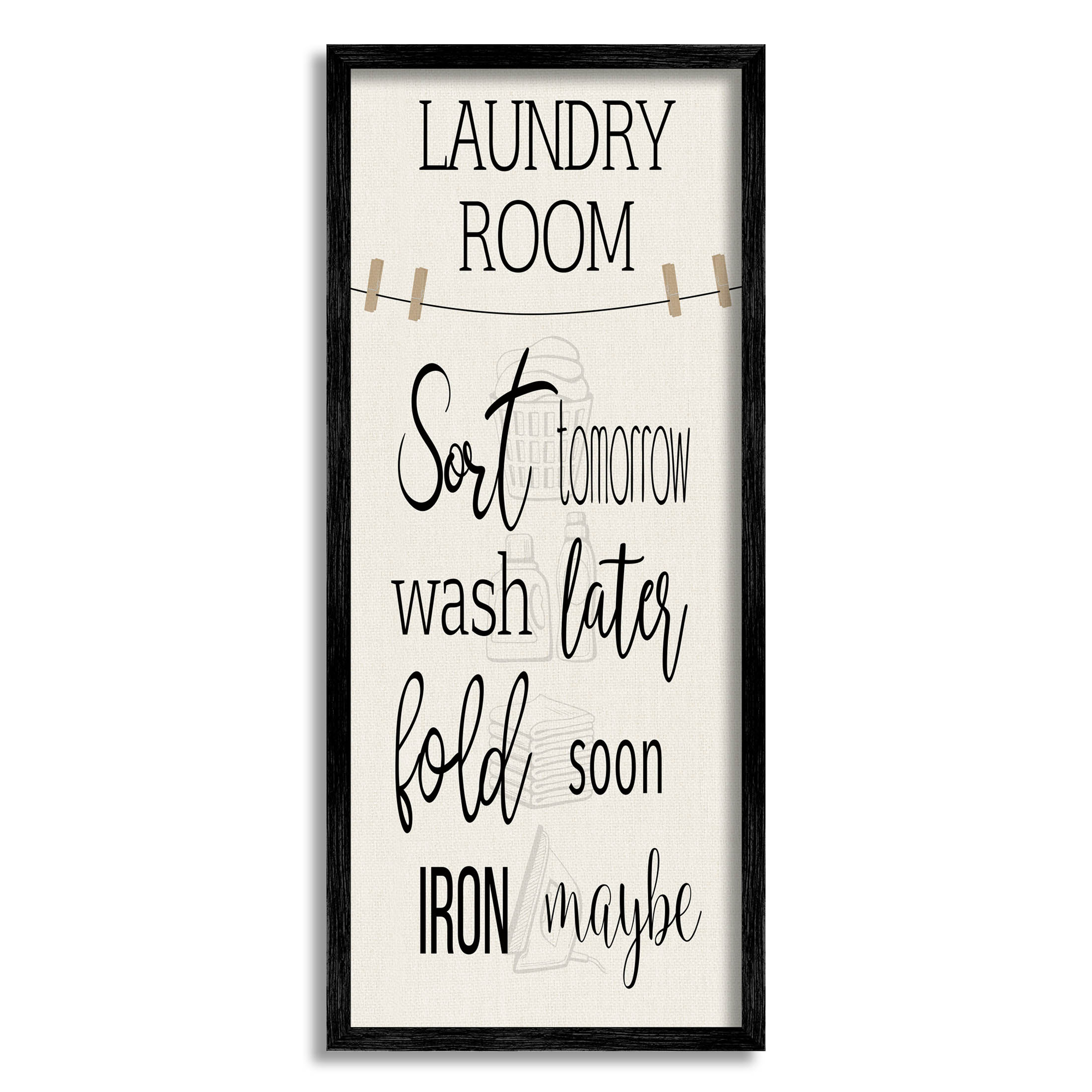 Laundry Room List Clothesline Typography Graphic Art Black Framed Art Print Wall Art