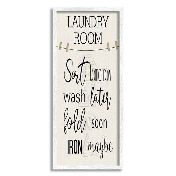 Laundry Room List Clothesline Typography Graphic Art White Framed Art Print Wall Art