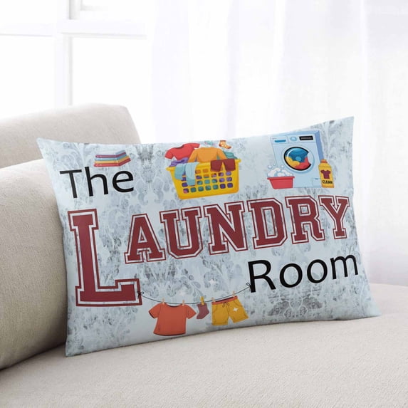 Laundry Room Lumar Pillow Covers, Blue Cartoon Washing Machine Clothes Soft Breathable Throw Pillow Cases with Invisible Zipper, Decorative Pillowcase Pillows Protectors for Sofa Bed Chair 16"x24"