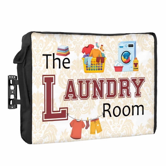 The Laundry Room Outdoor TV Cover Vintage Yellow Laundry Routine Classic Flower Waterproof Weatherproof TV Screen Protector with Remote Control Pocket for 70 to 75 Inch Television Outside
