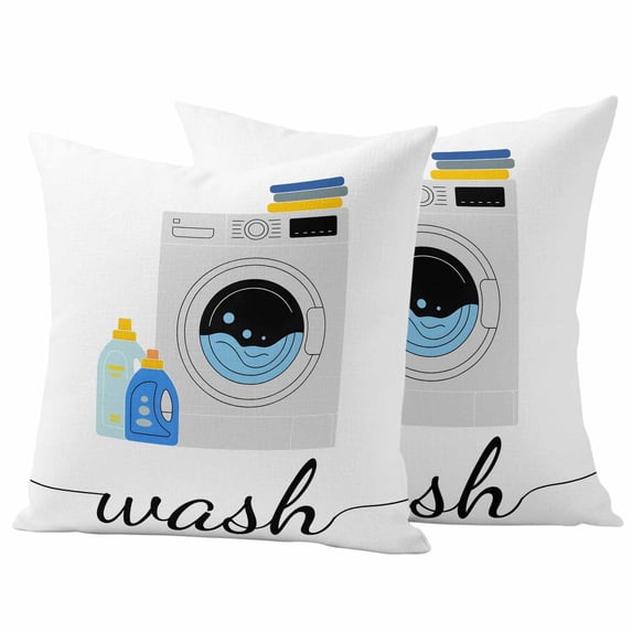 Laundry Room Outdoor Waterproof Pillow Covers, Modern Minimalist Washing Machine Decorative Square Throw Pillowcase Sofa Cushion Sham for Patio/Couch/Chair, 26"x26" 2 Pack