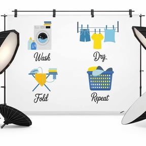Laundry Room Photography Backdrop 7x5FT, Wash Dry Fold Repeat Photo Backdrops, Background for Photography Studio Photo Studio Background, Back Drop for Photoshoot