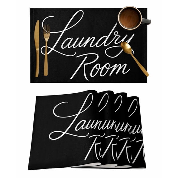 Laundry Room Placemats Set of 4 Black Background Modern Simple Style Heat Insulation Washable Place Mats, Rustic Non-Slip Table Mats for Dining Table Party Kitchen Decor,13x19 Inch