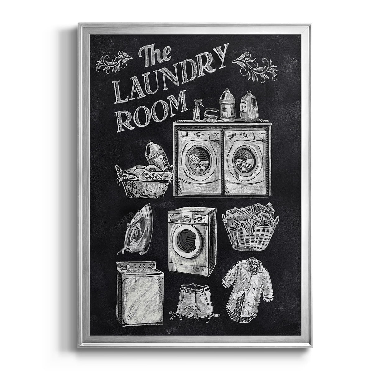 Silver Framed Laundry Room Chalkboard Print on Canvas