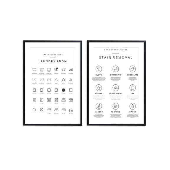 Laundry Room Print Laundry Guide Symbols Guide Stain Removal Art Set 2