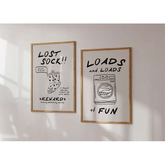Laundry Room Prints Trendy Laundry Room Decor Loads of Fun Lost Sock Set of 2 Prints Set 2