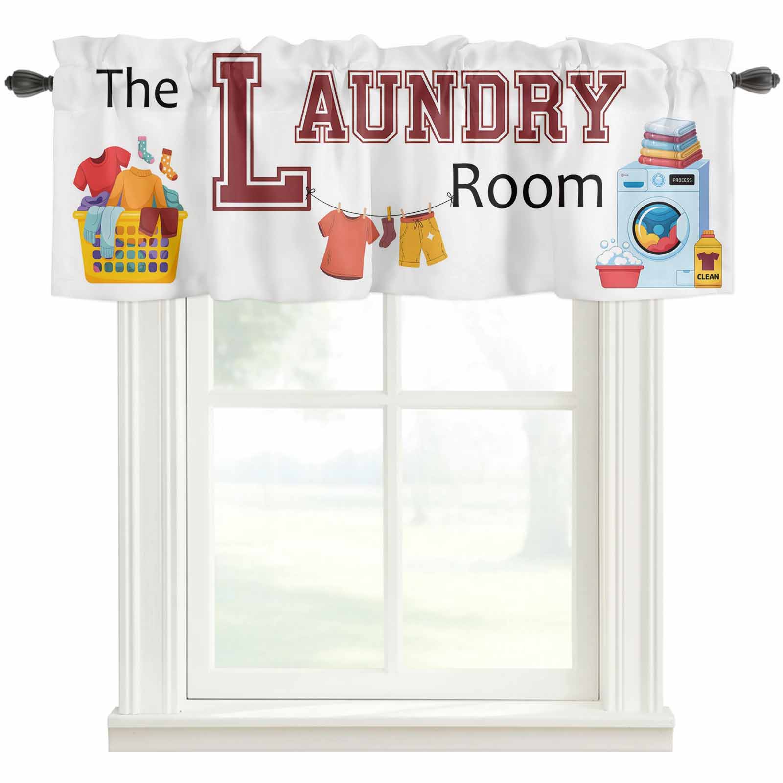 Laundry Room Rod Pocket Curtain Valance, Cartoon Washing Machine ...