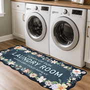 Laundry Room Rug 20x47inch Black Floral Boho Floor mat, Non Slip Washable Laundry Mat for Laundry Room Decor, Soft Cushioned Runner Rug for Farmhouse Kitchen, Mudroom, Basement