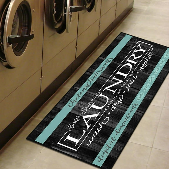 Laundry Room Rug, Non-Slip Laundry Mats, Laundry Rugs for Laundry Room, 1Pcs Farmhouse Kitchen Floor Mat, Bathroom Hallway Entryway Area Rugs, Washable Floor Rug Black