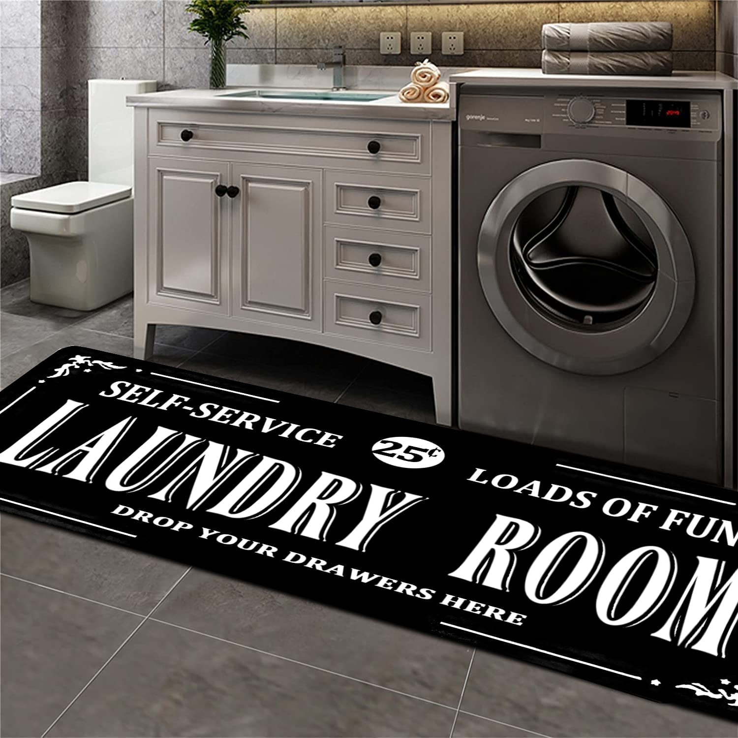 Laundry Room Rug Non slip Floor mats Farmhouse Large Laundry Rugs for Laundry Room Mat Washer and Dryer Carpet Laundry Room Decor 24x72inch(Black)
