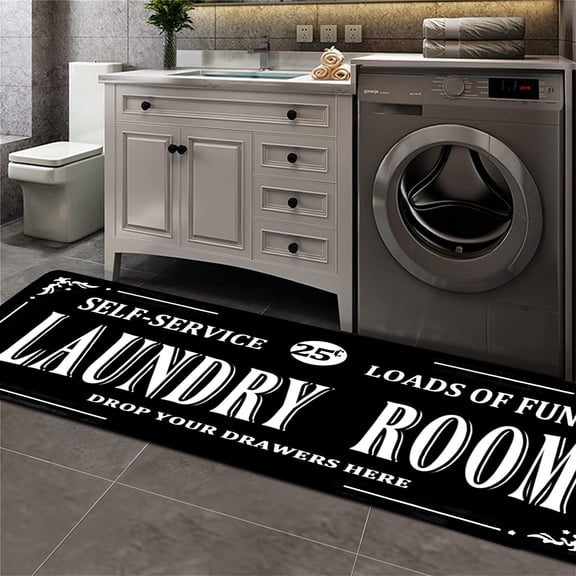Laundry Room Rug Non slip Floor mats Farmhouse Large Laundry Rugs for Laundry Room Mat Washer and Dryer Carpet Laundry Room Decor 24x72inch(Black)
