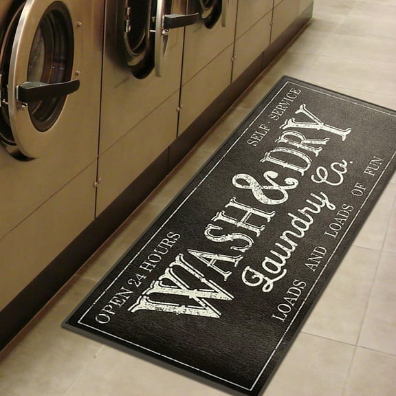 Laundry Room Rug Runner 15.7"X47.2" Black Non Slip Laundry Rugs and Mats for Laundry Room Decor Washable Runner Rugs for Farmhouse Kitchen Floor Laundry Bathroom Entryway Area Rugs