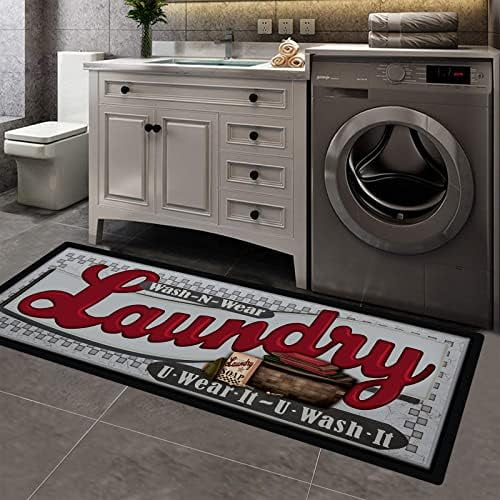 Laundry Room Rug Runner 20"x48" Waterproof Rubber Laundry Mat Non Slip Kitchen Mats for Floor Washable Floor Mat Runner Rug for Farmhouse Mudroom Washroom Bathroom Decor