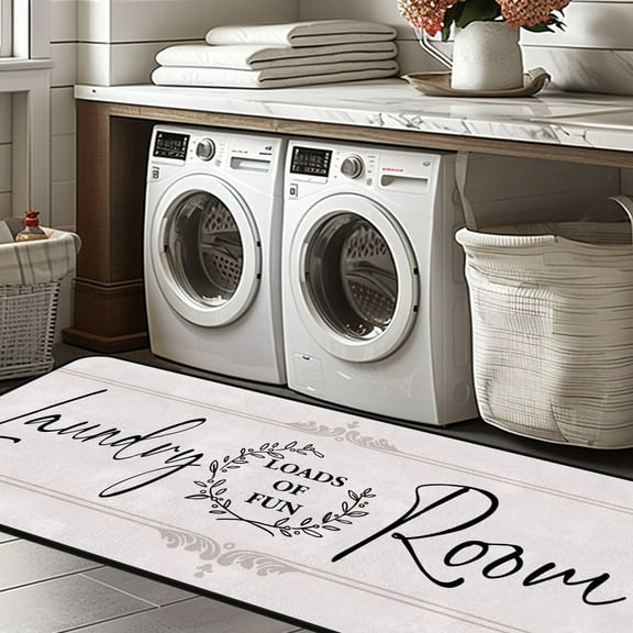 Laundry Room Rug Runner, 20"x59" Machine Washable Modern Solid Design Non-Slip Mat for Hallway, Kitchen, Bedroom, Living Room, Garage, Patio
