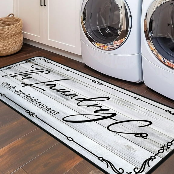 Laundry Room Rug Runner, 20"x59" Non Slip Laundry Rug Kitchen mat Machine Washable Text Design Rug Waterproof Mudroom Floor Carpet Runner Stylish Versatile Farmhouse Rugs Decor