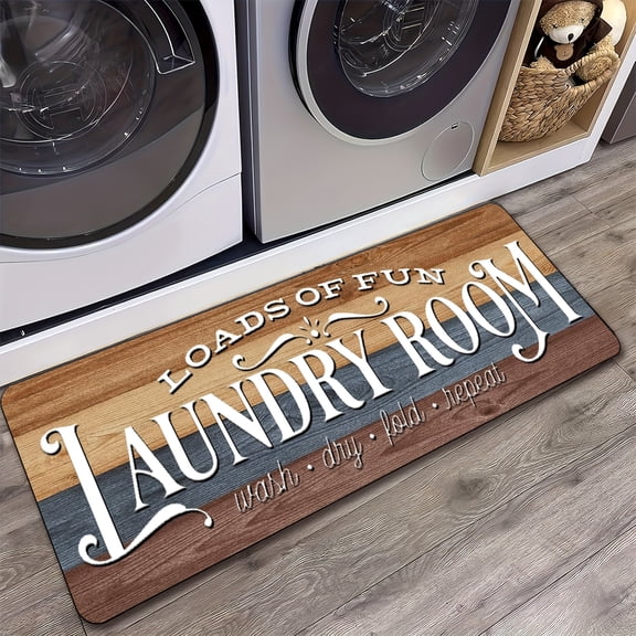 Laundry Room Rug Runner 20x60 - Anti Fatigue Non Skid Floor Mat, Printed Typography / Text Design, Washable for Kitchen Entryway Bathroom & Utility Room