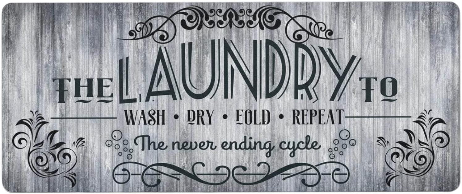 Laundry Room Rug Runner, Laundry Room Rug Gray, No Slip Laundry Room Mats Rubber Area Rug for Laundry Room Kitchen Bathroom, Farmhouse Laundry Room Decor and Accessories, Laundry Room Mats for Floor