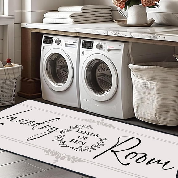 Laundry Room Rug Runner Non Slip Farmhouse Mats Organization and Washable Floor Long Rugs for Laundry Room Accessories Mudroom Kitchen Bathroom Area Rugs Decor, 1'8" x 4'11" Grey