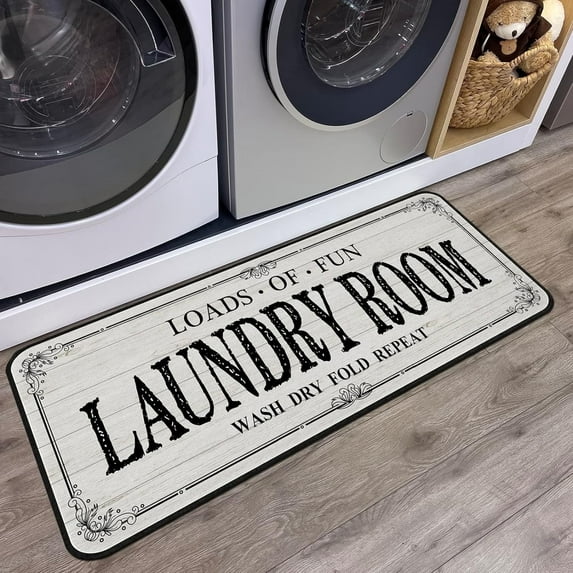 TJOUL Laundry Room Rug Runner, Non-Slip Farmhouse Kitchen Floor Mat, Bathroom & Mudroom Runner, Laundry Room Decor Accessories, Beige, 20 x 47 in