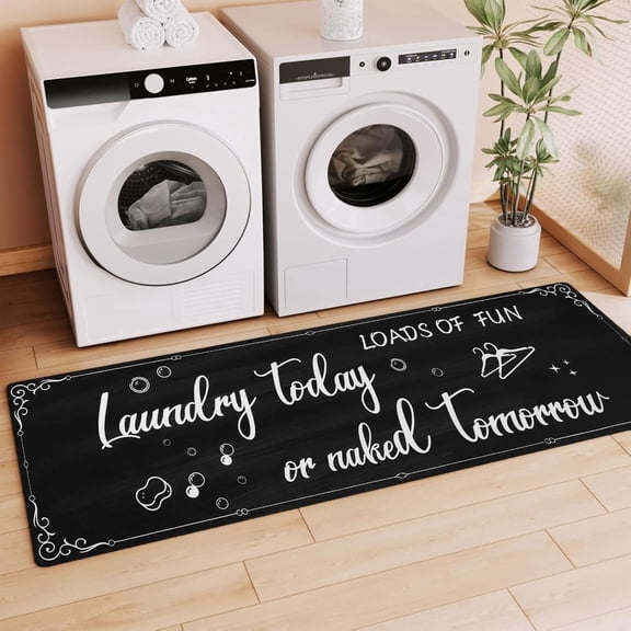 Laundry Room Rug Runner, Non Slip Laundry Rugs, Black Farmhouse Washable Floor Laundry Mats for Laundry Room, Kitchen, Washroom, Bathroom, Mudroom, Hallway Entryway Decor