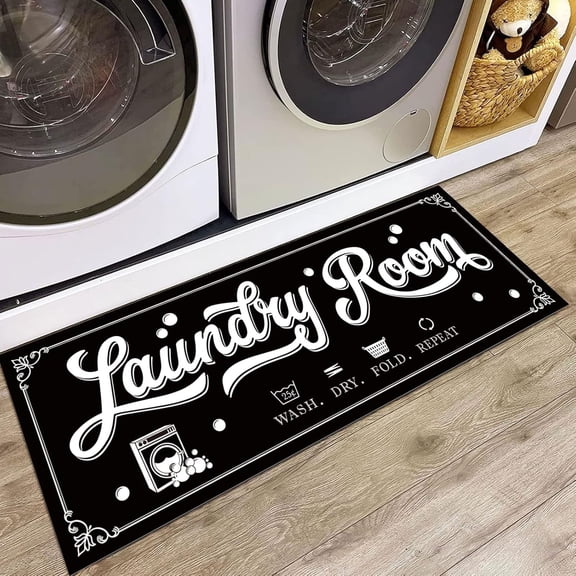 Laundry Room Rug Runner Non Slip Laundry Rugs and Mats for Laundry Room Decor Washable Floor Mat for Laundry Room, Washroom, Mudroom, Kitchen(47 x17.5 inch), Cute Black