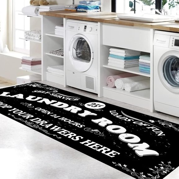 Laundry Room Rug Runner Stylish Non-Slip Laundry Room Mat 20"x47", Versatile, Waterproof Runner for Laundry, Kitchen, and Bathroom, Mudroom Decor and Farmhouse Charm