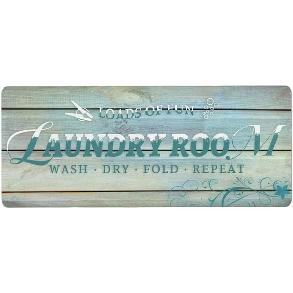 Laundry Room Rug Runner, Teal Laundry Mat, No Slip Laundry Room Mats Rubber Area Rug for Laundry Room Kitchen Bathroom, Farmhouse Laundry Room Decor and Accessories, Laundry Room Mats for Floor 20x48