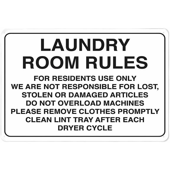 Laundry Room Rules 3 Sign, 8"x12" Safe Outdoor Sign, Organisational Sign for Home Business Driveway