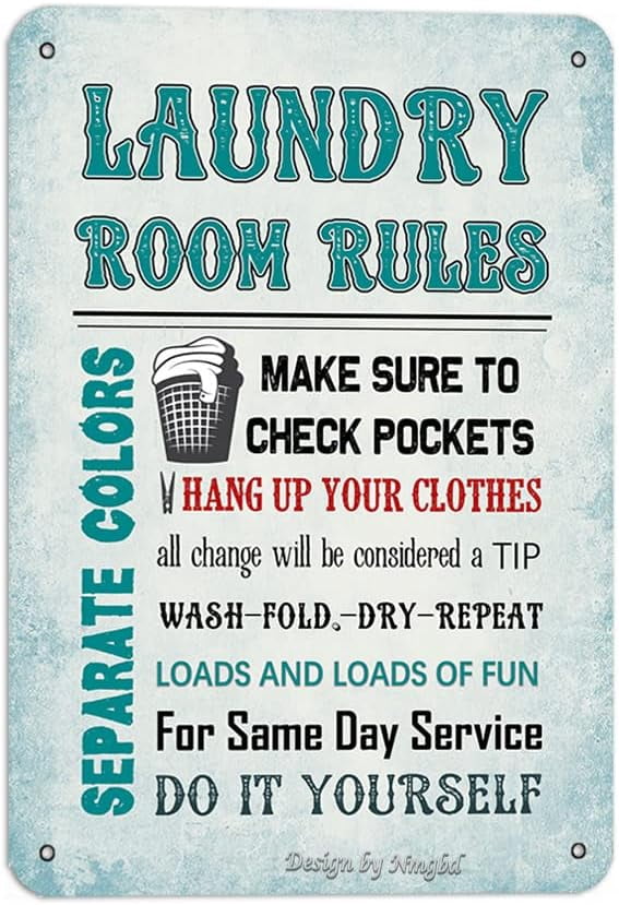 Laundry Room Rules 8X12 Inch Vintage Look Iron Decoration Painting Sign ...