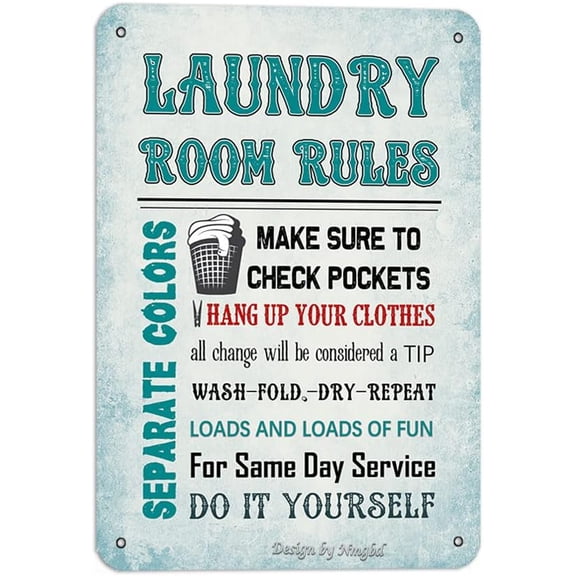 Laundry Room Rules 8X12 Inch Vintage Look Iron Decoration Painting Sign for Home Bathoom Farmhosue Shop Store Laundry Room Quote Funny Wall Decor