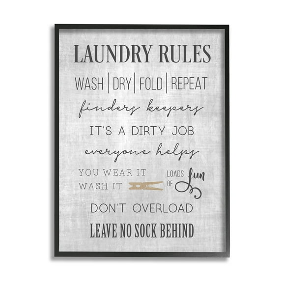 Laundry Room Rules Family List Typography Graphic Art Black Framed Art Print Wall Art