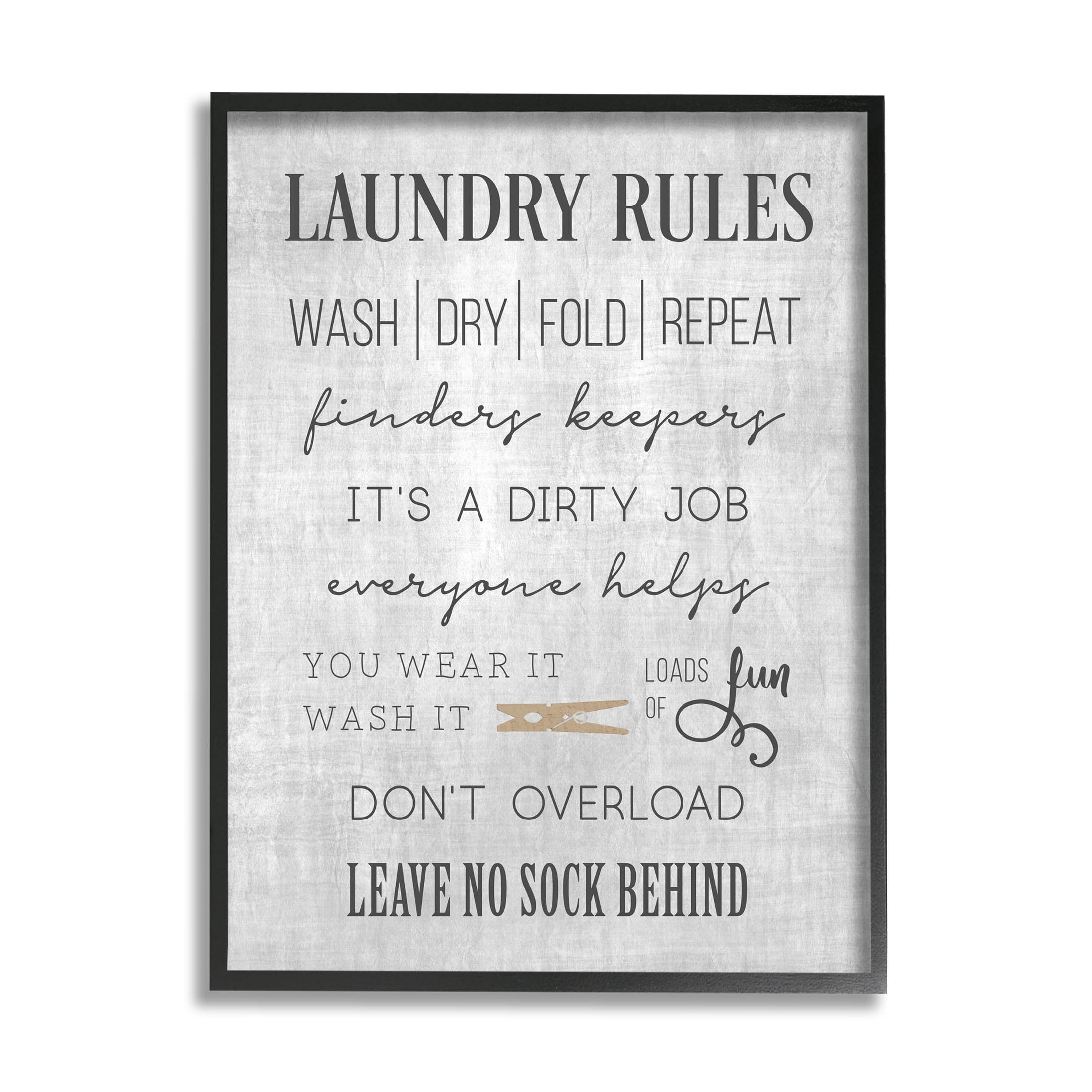 Laundry Room Rules Family List Typography Graphic Art Black Framed Art Print Wall Art