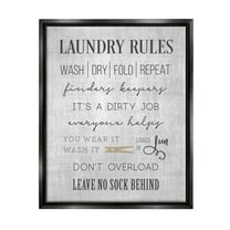 Laundry Room Rules Family List Typography Graphic Art Jet Black Framed Art Print Wall Art