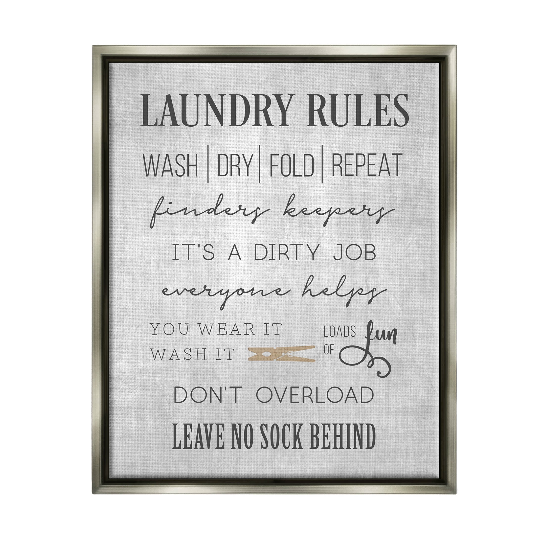Laundry Room Rules Family List Typography Graphic Art Luster Gray Framed Art Print Wall Art
