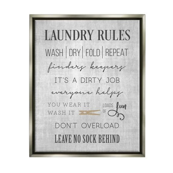 Laundry Room Rules Family List Typography Graphic Art Luster Gray Framed Art Print Wall Art