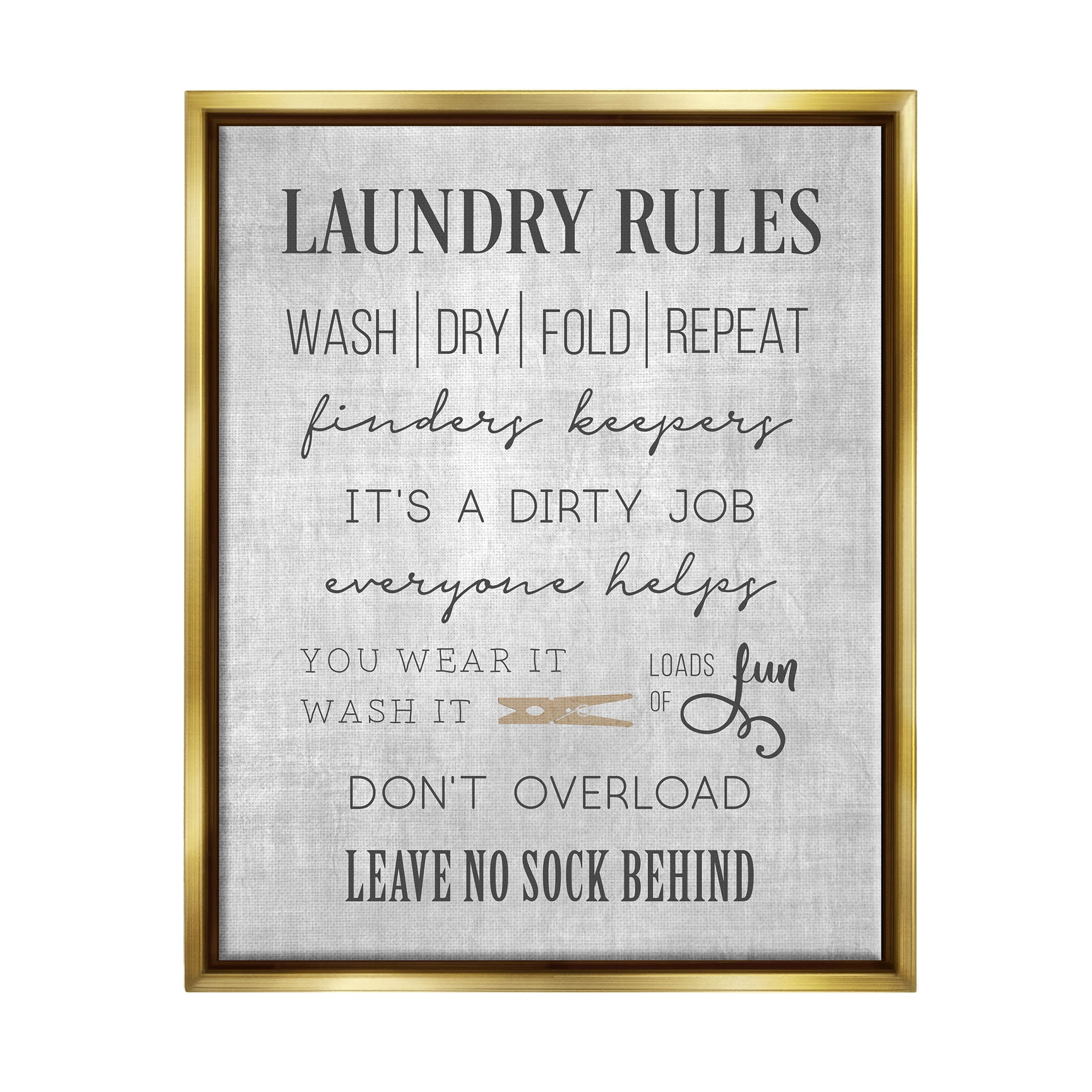 Laundry Room Rules Family List Typography Graphic Art Metallic Gold Framed Art Print Wall Art