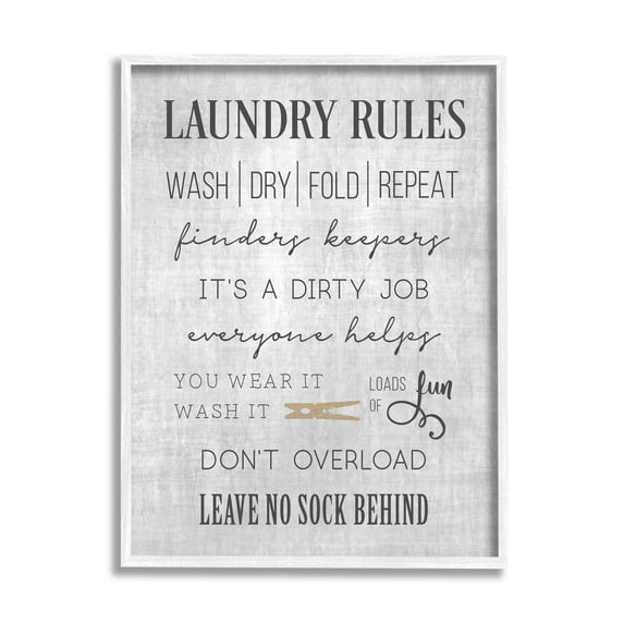 Laundry Room Rules Family List Typography Graphic Art White Framed Art Print Wall Art