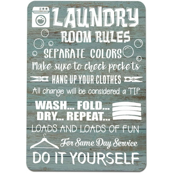 Laundry Room Rules Metal Tin Sign Vintage Wall Art Decor for Friends and Family 12x8 Inches