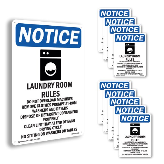 Laundry Room Rules OSHA Notice Aluminum Sign 10 Inch x 7 Inch - 10 Pack