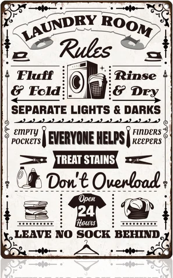 Laundry Room Rules Tin Sign Retro Metal Wall Decor 8" x 12" Funny ...