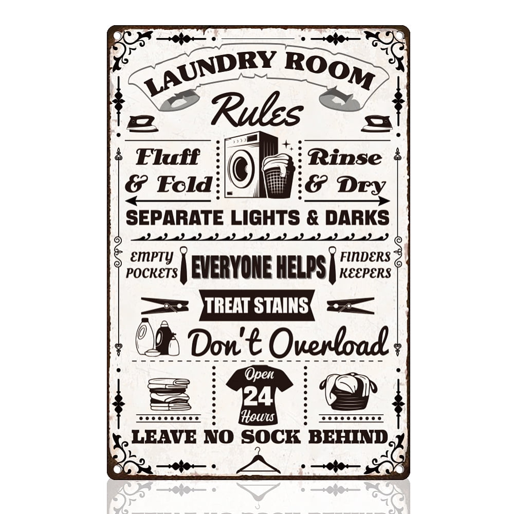 Laundry Room Rules Tin Sign Retro Metal Wall Decor 8" x 12" Funny ...